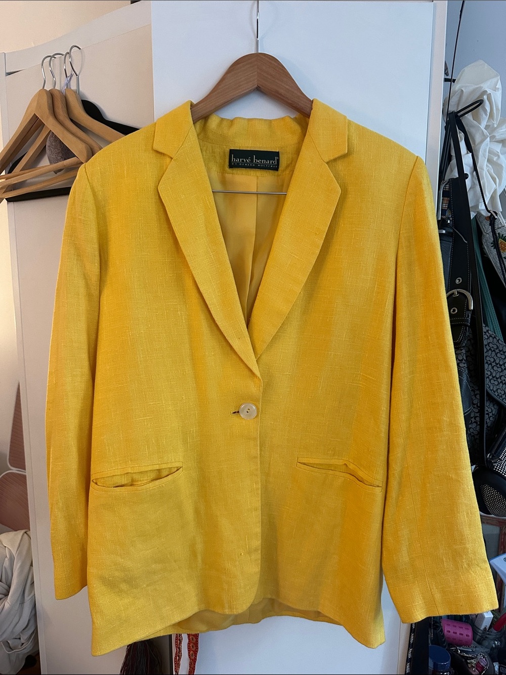 Harve Benard Bright Yellow Vintage Linen-Blend Blazer